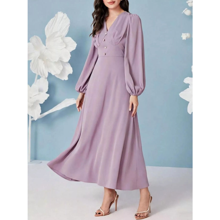 V-Neck Balloon Sleeve Maxi Dress Apparel and Accessories