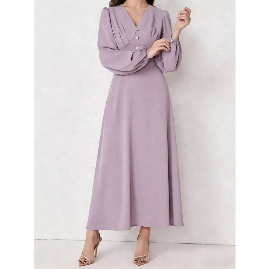 V-Neck Balloon Sleeve Maxi Dress Apparel and Accessories