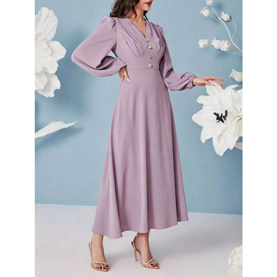 V-Neck Balloon Sleeve Maxi Dress Apparel and Accessories