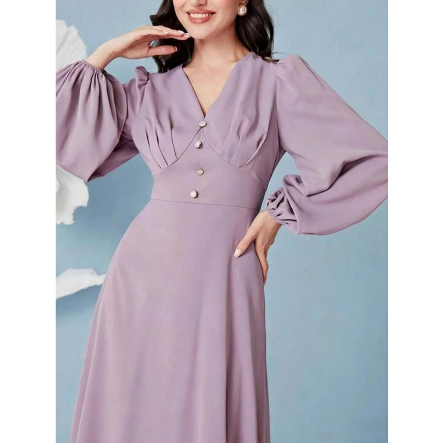 V-Neck Balloon Sleeve Maxi Dress Apparel and Accessories