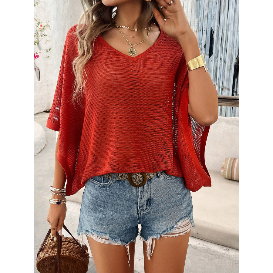 V-Neck Batwing Sleeve Knit Top Apparel and Accessories