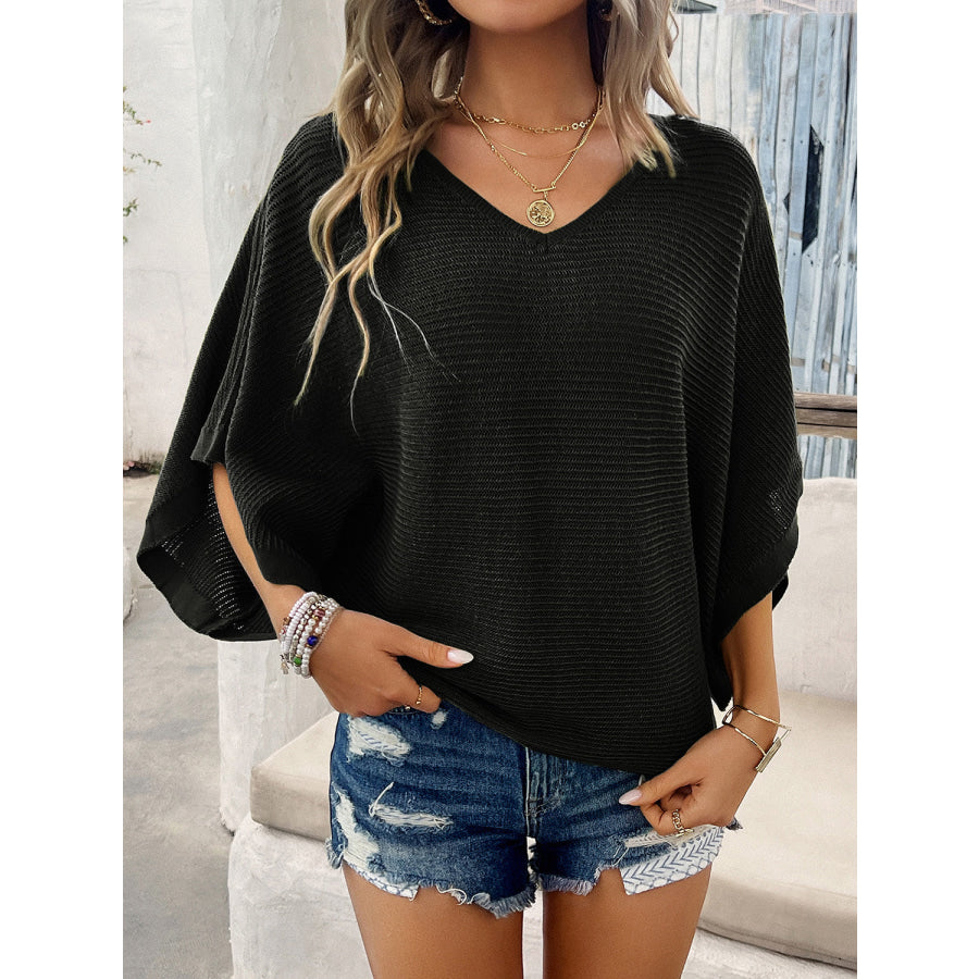 V-Neck Batwing Sleeve Knit Top Apparel and Accessories