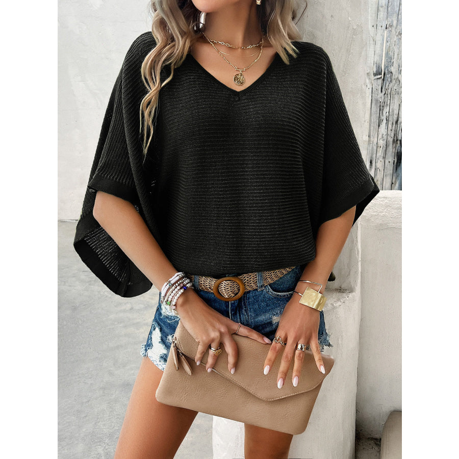 V-Neck Batwing Sleeve Knit Top Apparel and Accessories