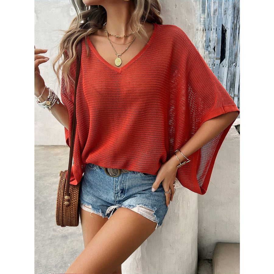 V-Neck Batwing Sleeve Knit Top Apparel and Accessories