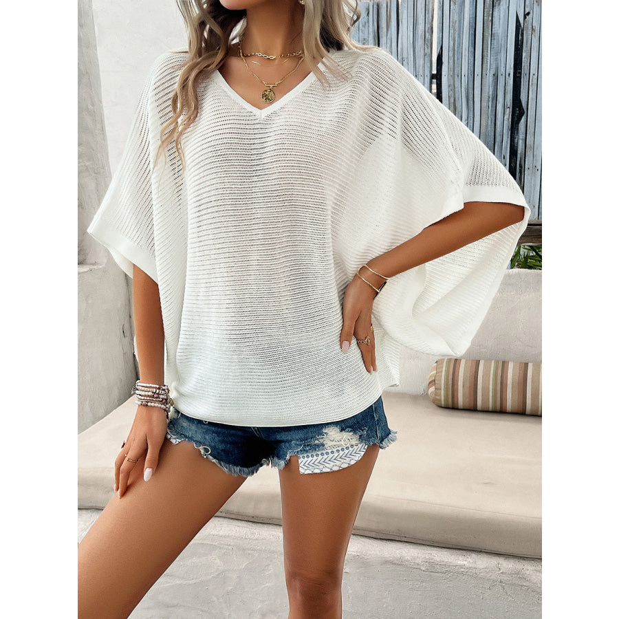 V-Neck Batwing Sleeve Knit Top White / S Apparel and Accessories