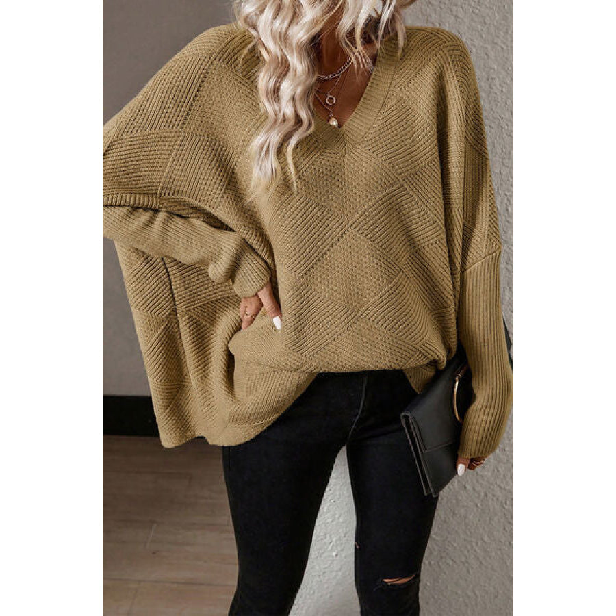 V - Neck Batwing Sleeve Pullover Sweater Clothing