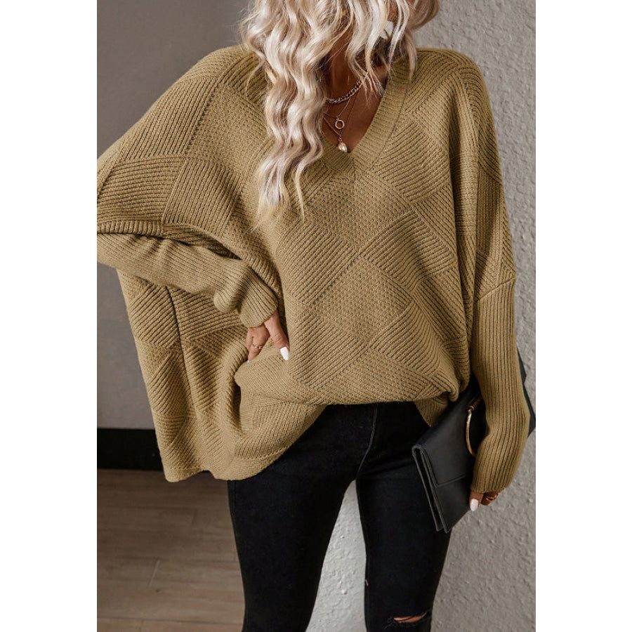 V-Neck Batwing Sleeve Sweater Camel / S Apparel and Accessories