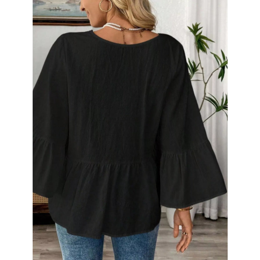 V-Neck Bell Sleeve Blouse Apparel and Accessories