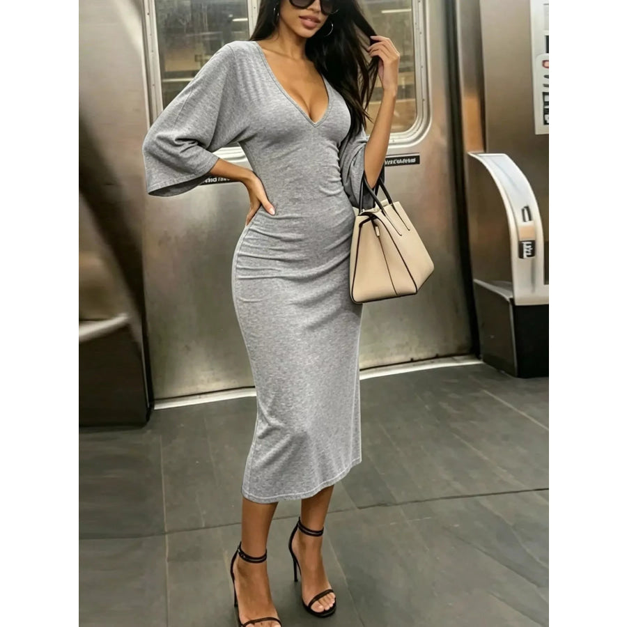 V-Neck Bodycon Midi Dress Apparel and Accessories