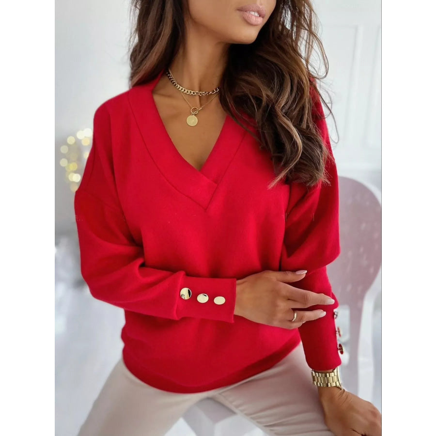 V-Neck Button Cuff Top Apparel and Accessories