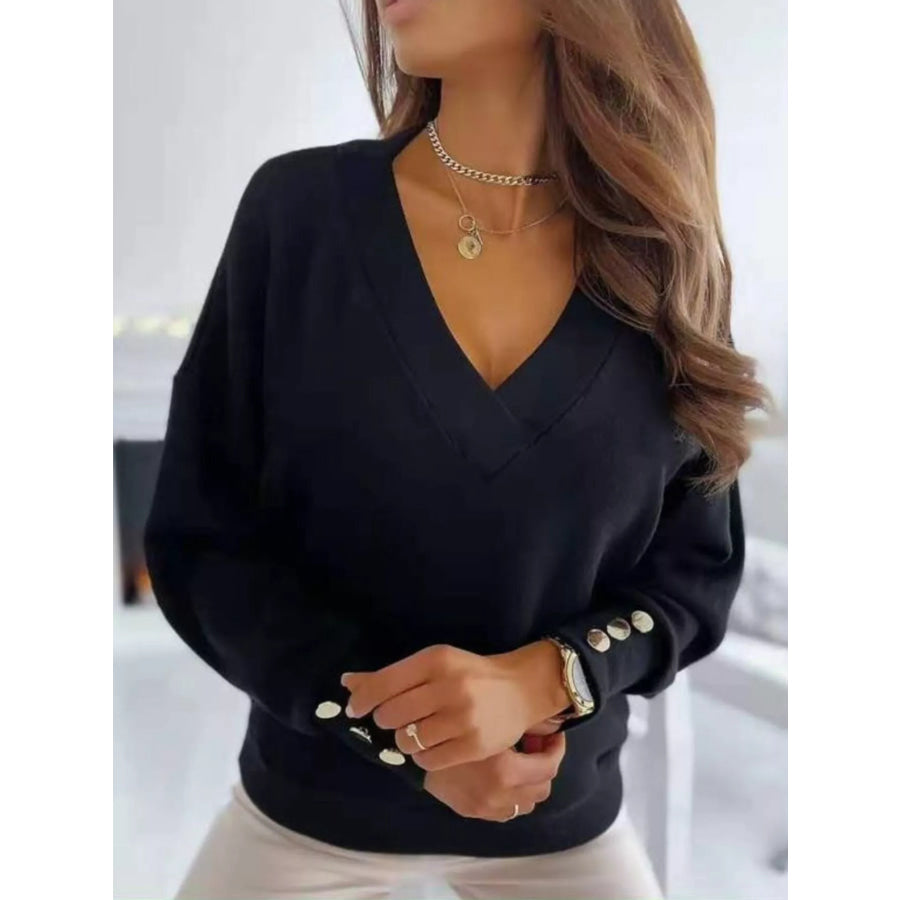 V-Neck Button Cuff Top Apparel and Accessories