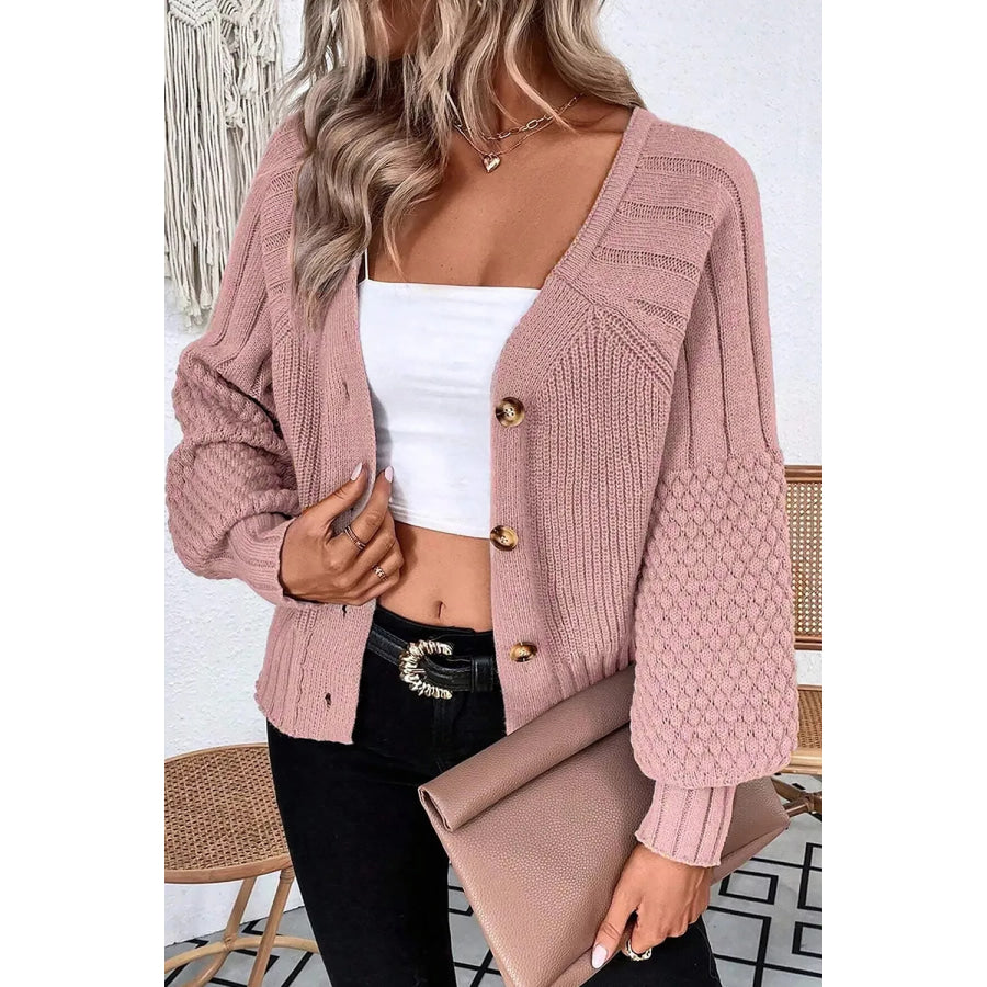 V-Neck Button-Down Cardigan Dusty Pink / S Apparel and Accessories