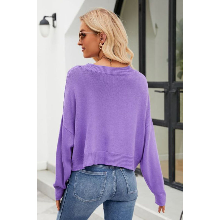 V-Neck Button Down Cardigan Vivid Violet / S