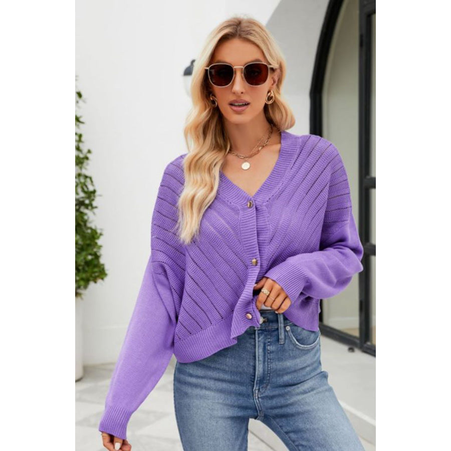 V-Neck Button Down Cardigan Vivid Violet / S