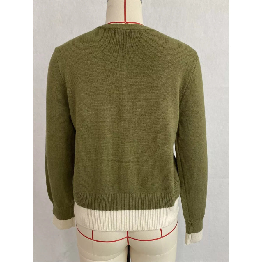 V-Neck Button-Down Contrast Layered Cardigan Apparel and Accessories