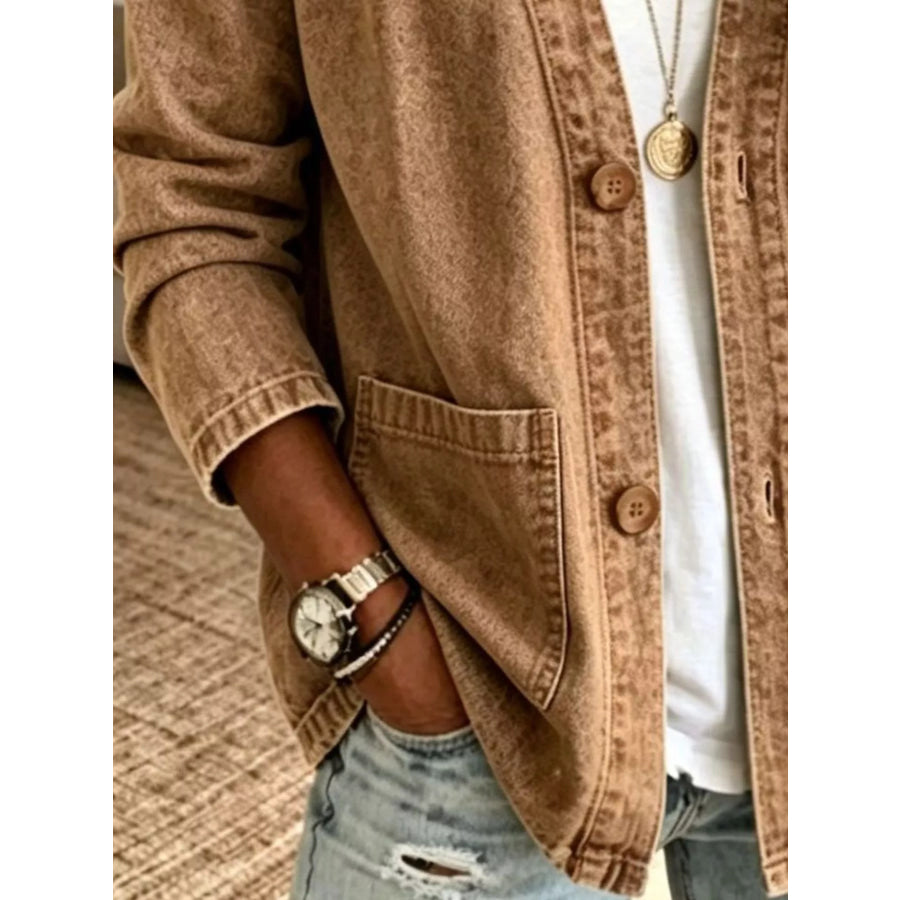 V-Neck Button-Down Denim Jacket Apparel and Accessories