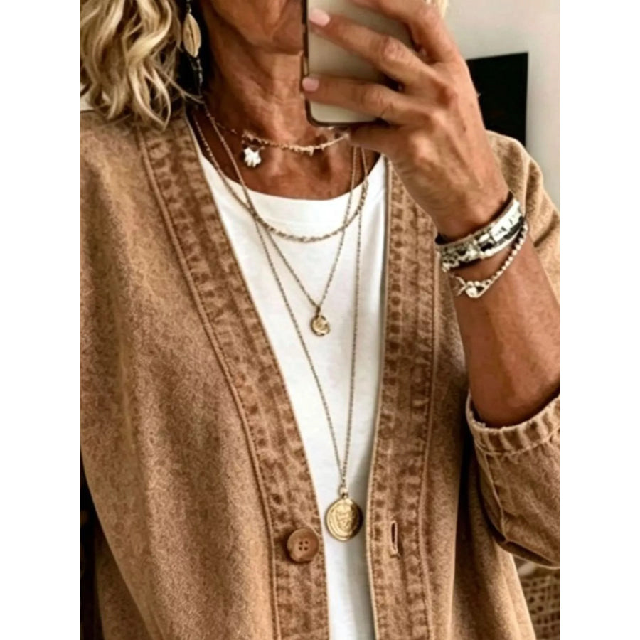 V-Neck Button-Down Denim Jacket Apparel and Accessories