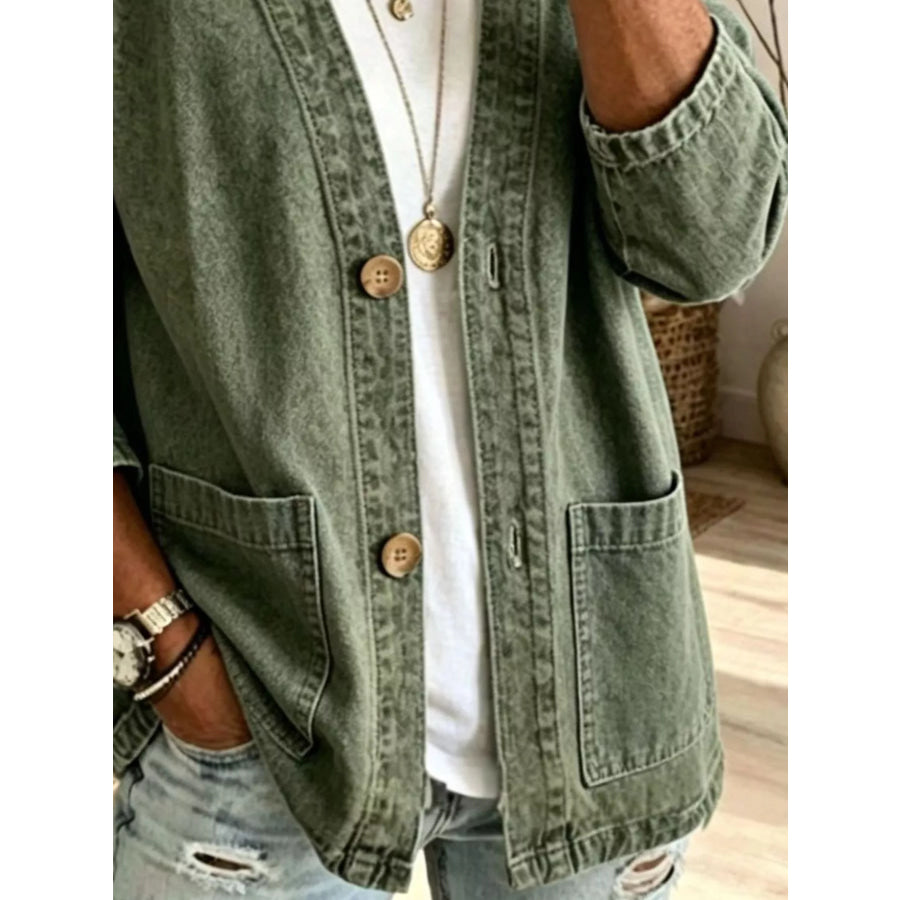 V-Neck Button-Down Denim Jacket Apparel and Accessories