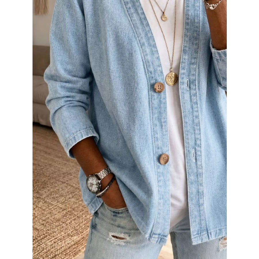 V-Neck Button-Down Denim Jacket Apparel and Accessories