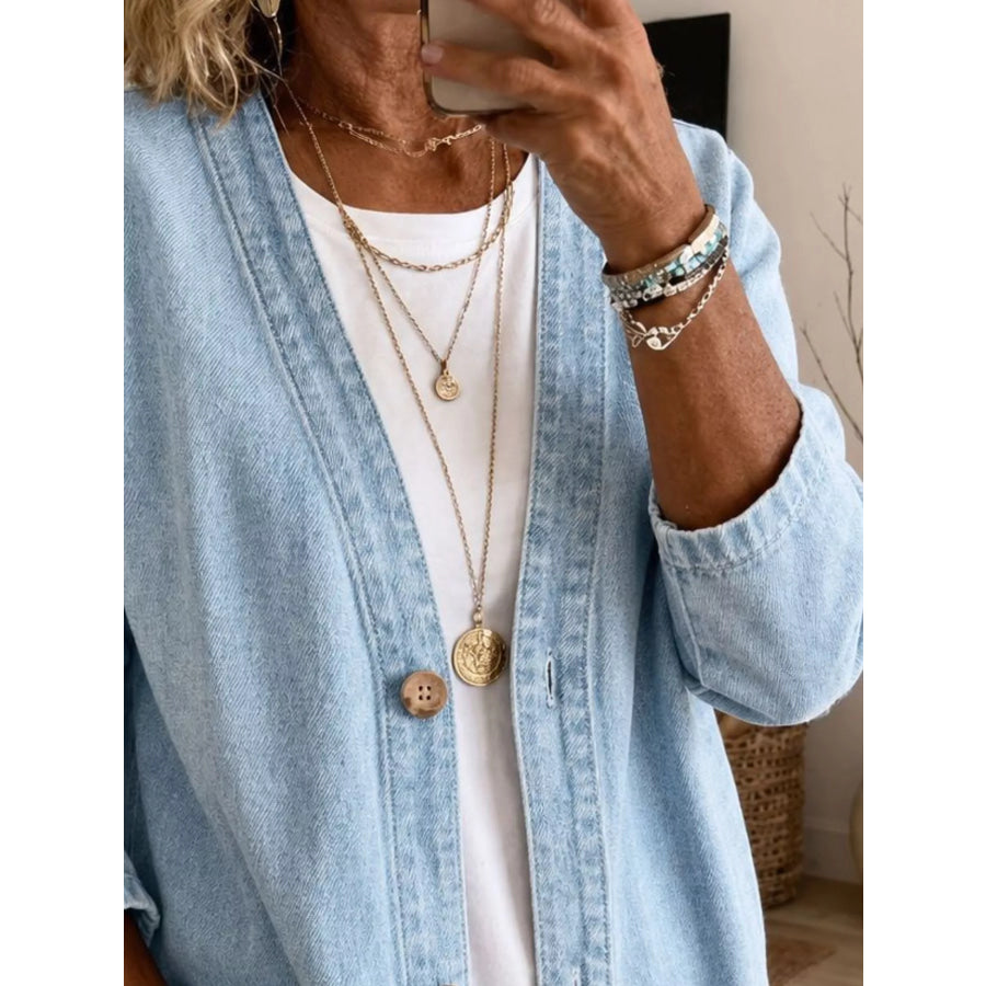 V-Neck Button-Down Denim Jacket Apparel and Accessories