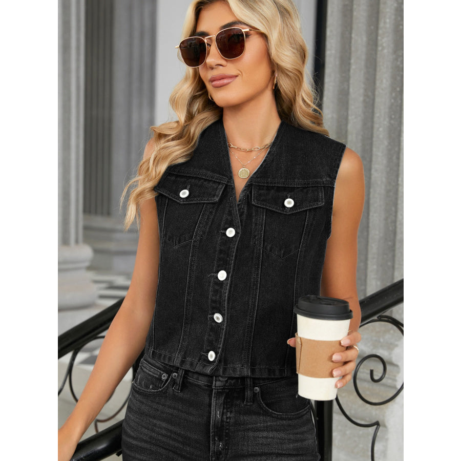 V-Neck Button Down Denim Vest Apparel and Accessories