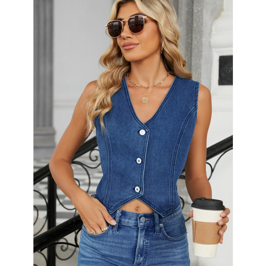 V-Neck Button Down Denim Vest Apparel and Accessories