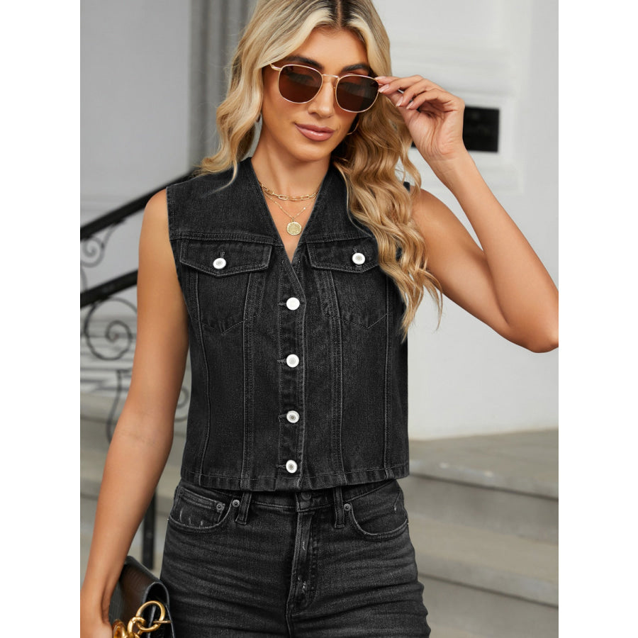 V-Neck Button Down Denim Vest Apparel and Accessories