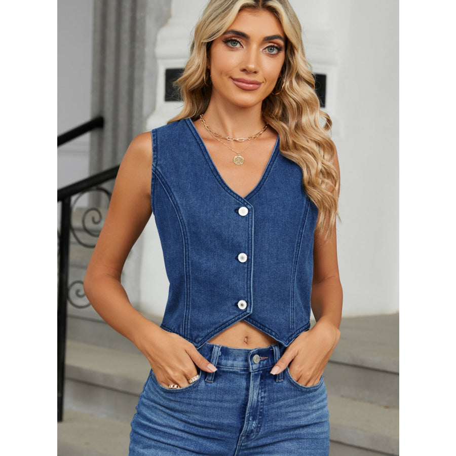 V-Neck Button Down Denim Vest Apparel and Accessories