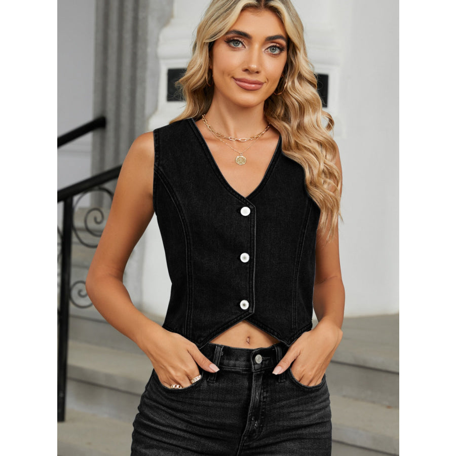 V-Neck Button Down Denim Vest Apparel and Accessories