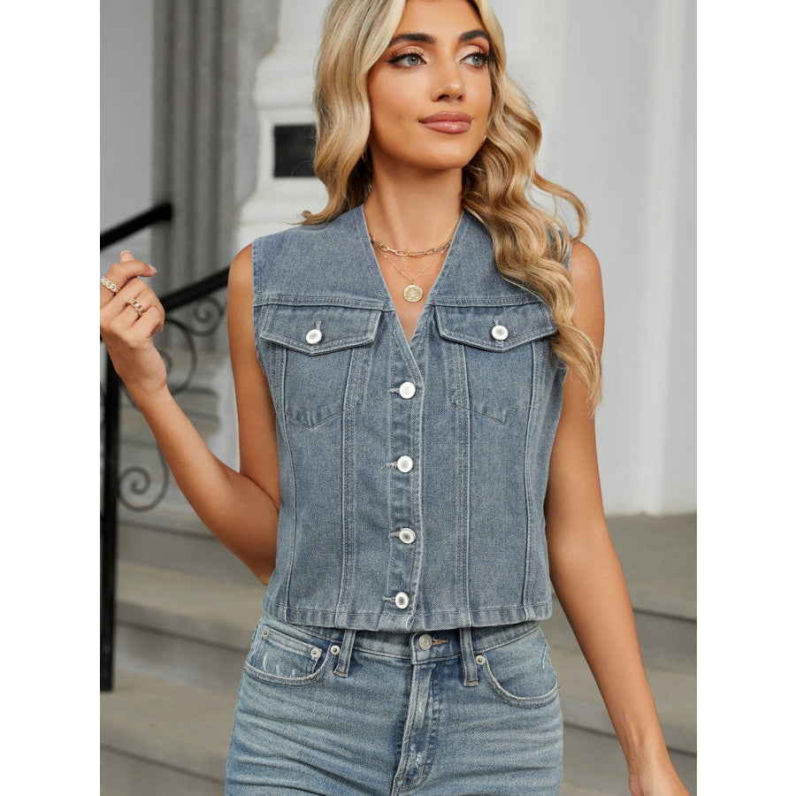 V-Neck Button Down Denim Vest Medium / S Apparel and Accessories