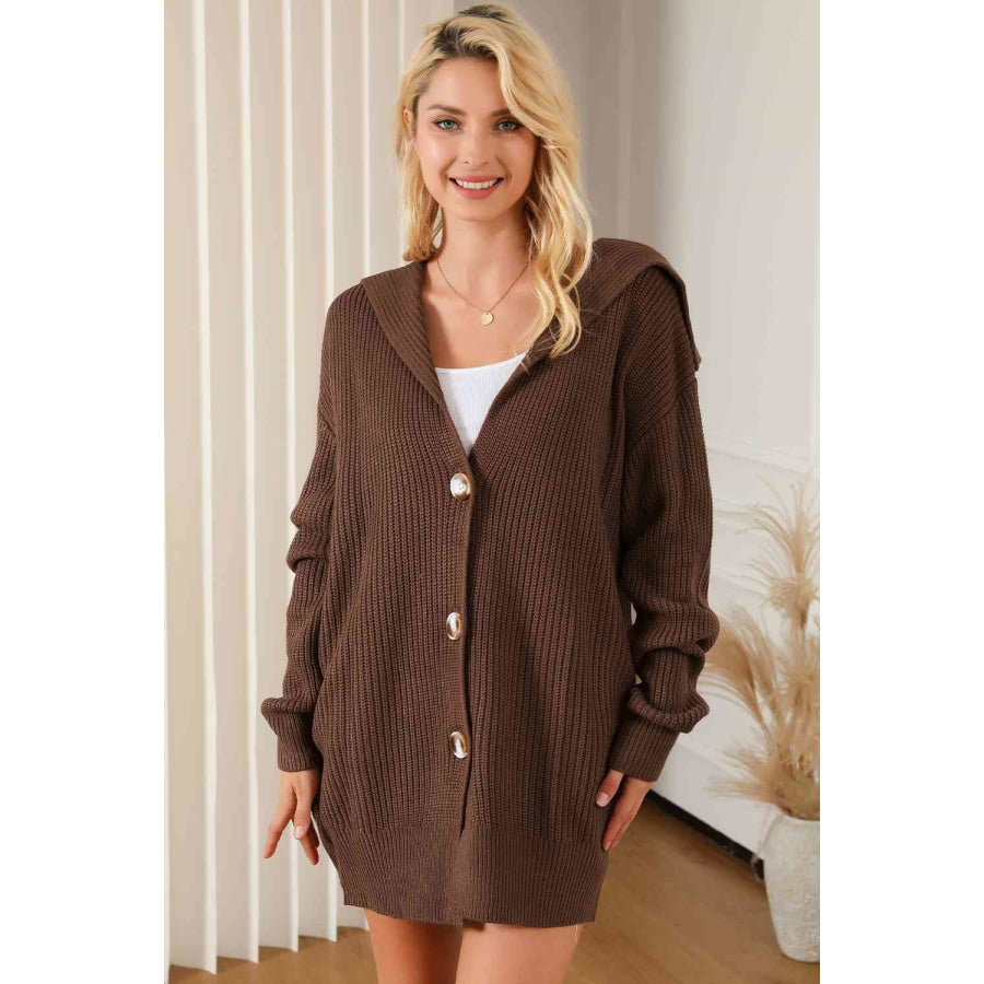 V-Neck Button Down Dropped Shoulder Cardigan Chestnut / S