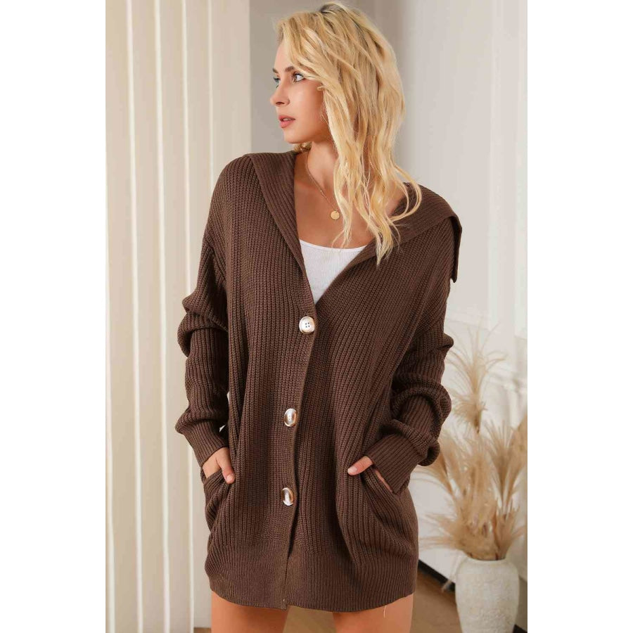 V-Neck Button Down Dropped Shoulder Cardigan