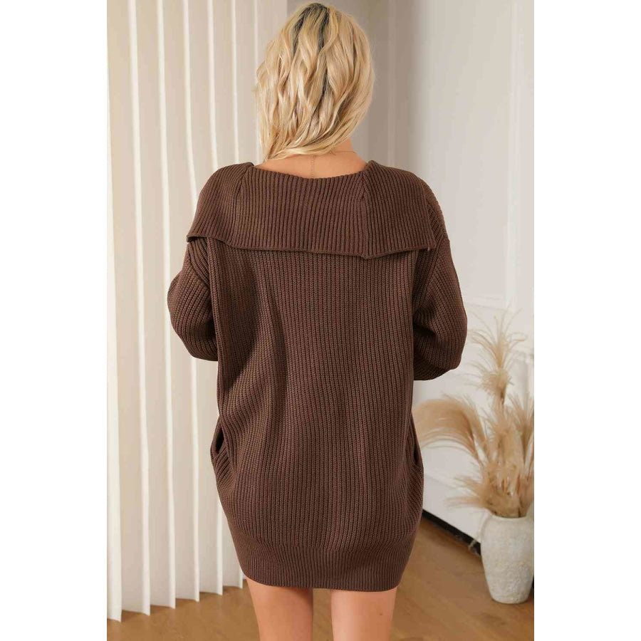 V-Neck Button Down Dropped Shoulder Cardigan Chestnut / S