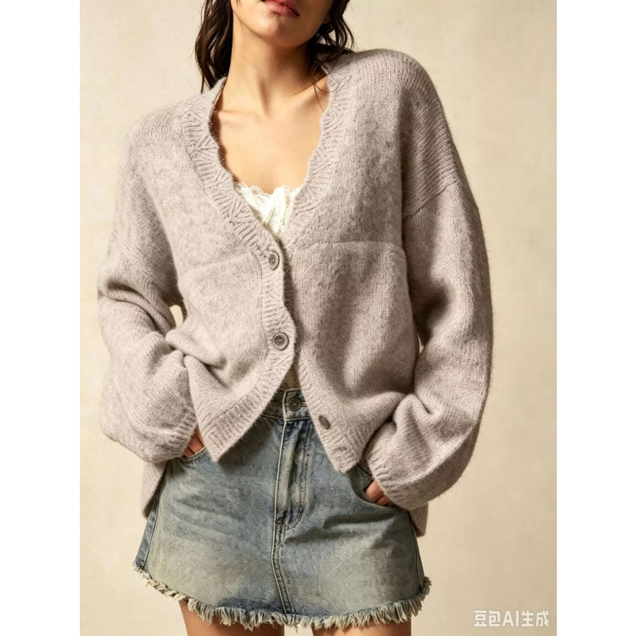 V-Neck Button-Down Knit Cardigan Apparel and Accessories