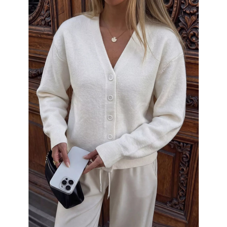 V-Neck Button-Down Knit Cardigan Apparel and Accessories