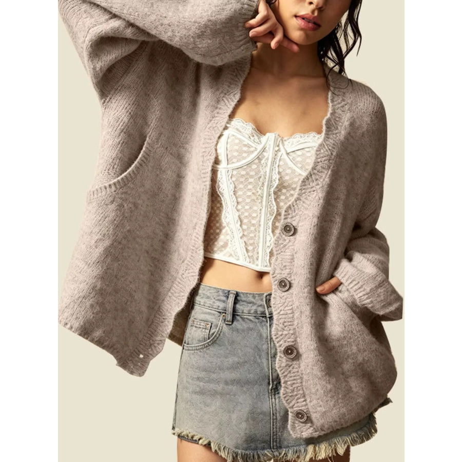 V-Neck Button-Down Knit Cardigan Dust Storm / S Apparel and Accessories