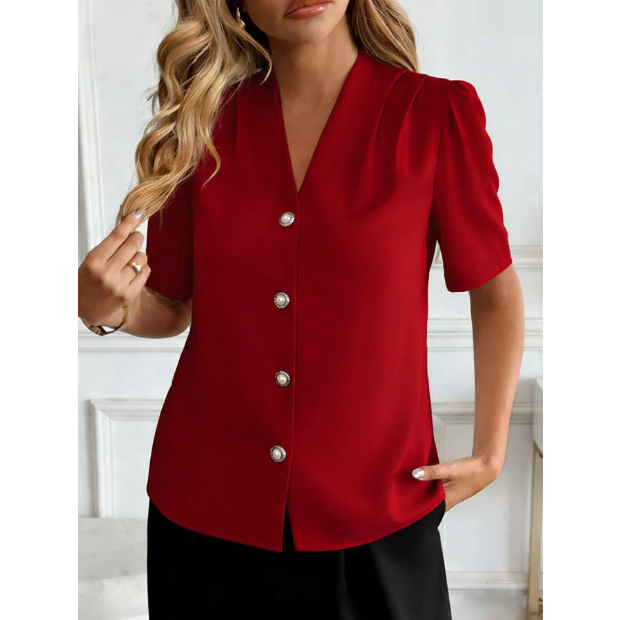 V-Neck Button-Down Shirt Apparel and Accessories