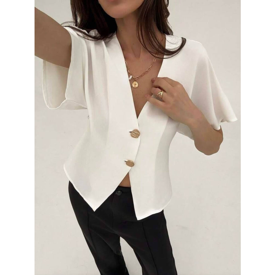 V-Neck Button-Down Shirt White / S Apparel and Accessories
