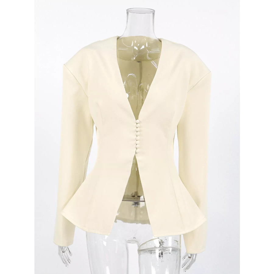 V-Neck Button-Up Blazer with Structured Shoulders Apparel and Accessories