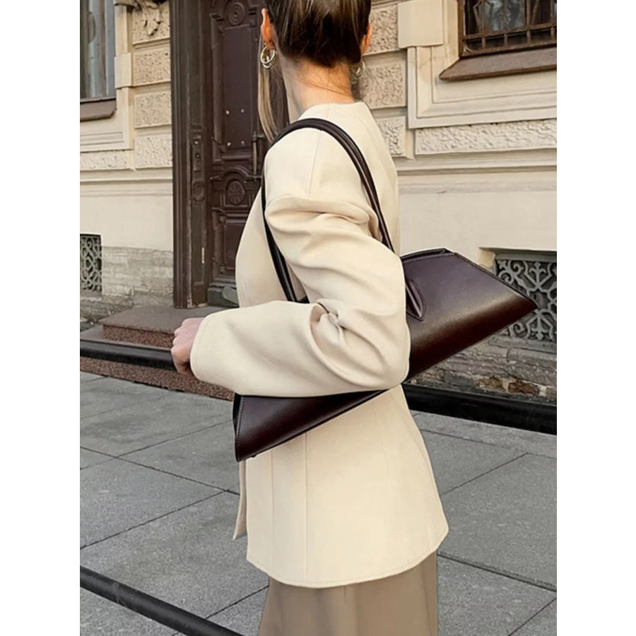 V-Neck Button-Up Blazer with Structured Shoulders Apparel and Accessories