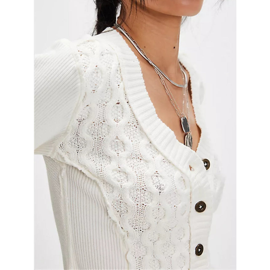 V-Neck Button Up Cropped Cardigan Apparel and Accessories