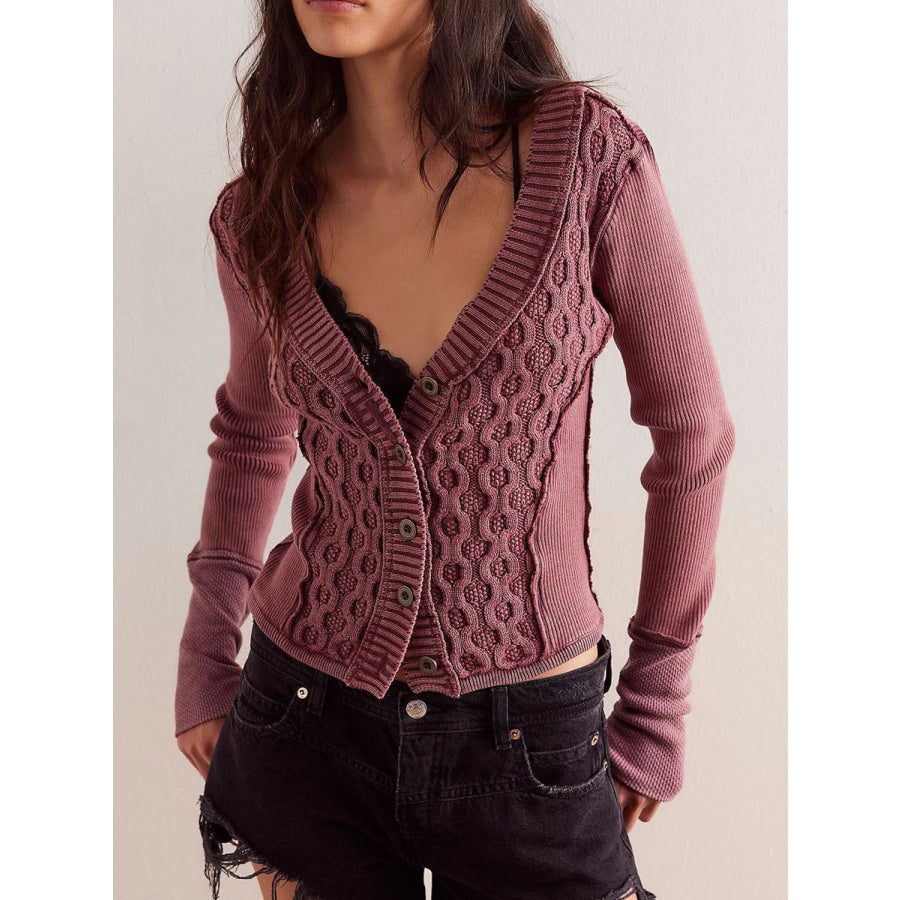 V-Neck Button Up Cropped Cardigan Moonlit Mauve / S Apparel and Accessories