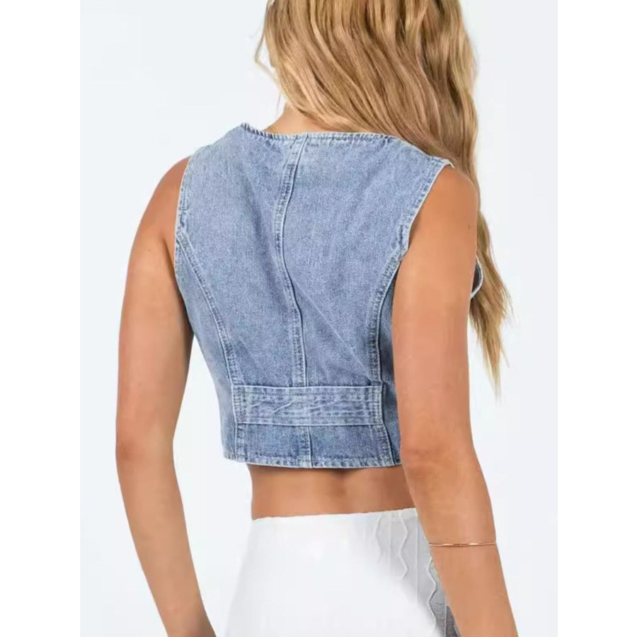 V-Neck Button Up Denim Vest Apparel and Accessories