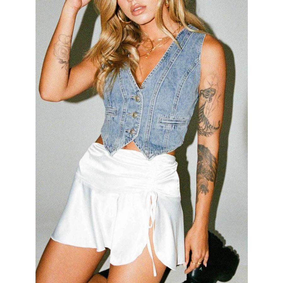 V-Neck Button Up Denim Vest Apparel and Accessories