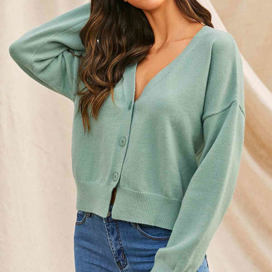 V-Neck Button Up Long Sleeve Cardigan Sage / S