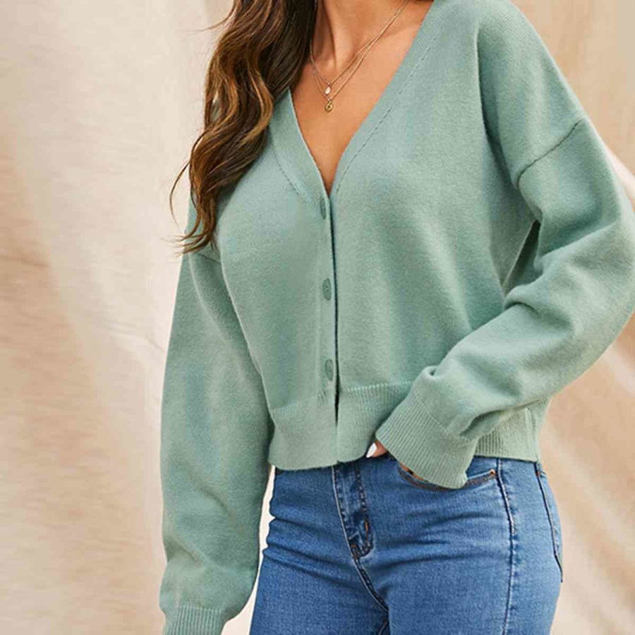 V-Neck Button Up Long Sleeve Cardigan Sage / S