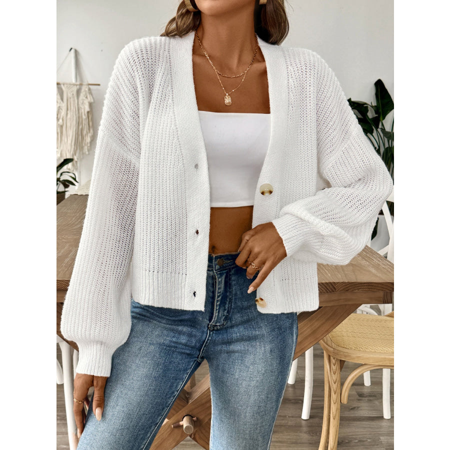 V-Neck Button Up Long Sleeve Cardigan White / S Apparel and Accessories