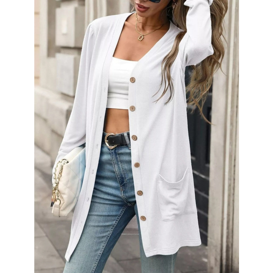V-Neck Button-Up Long Sleeve Cardigan with Pockets Apparel and Accessories
