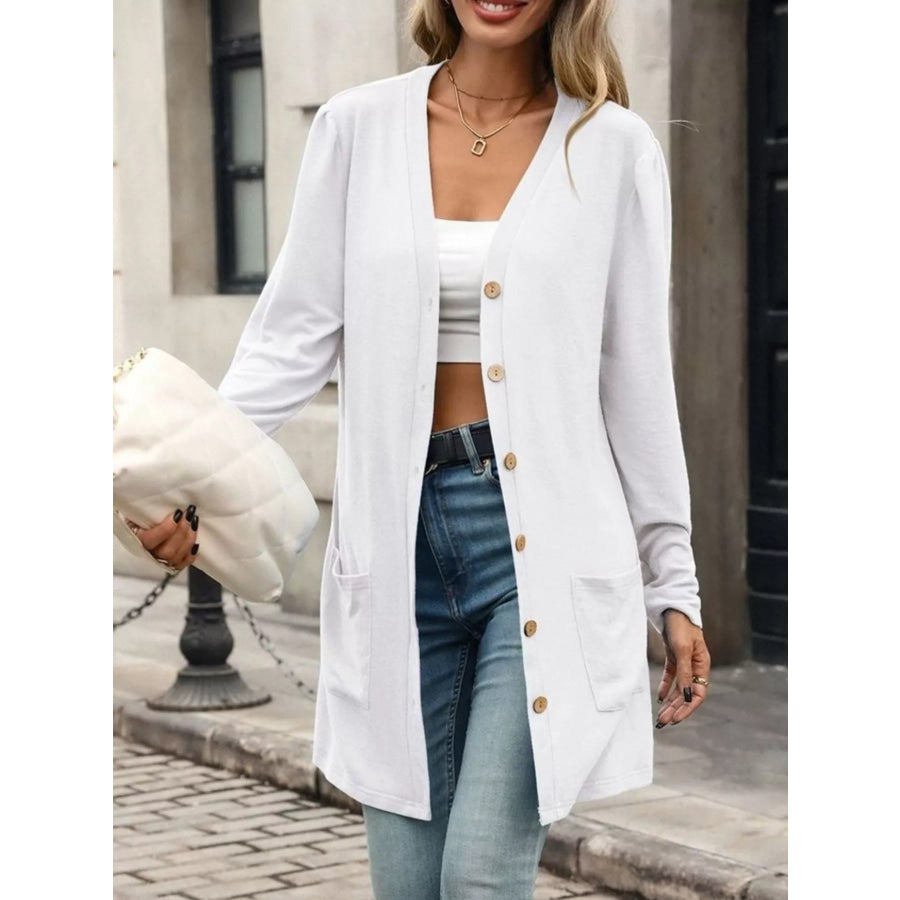 V-Neck Button-Up Long Sleeve Cardigan with Pockets Apparel and Accessories