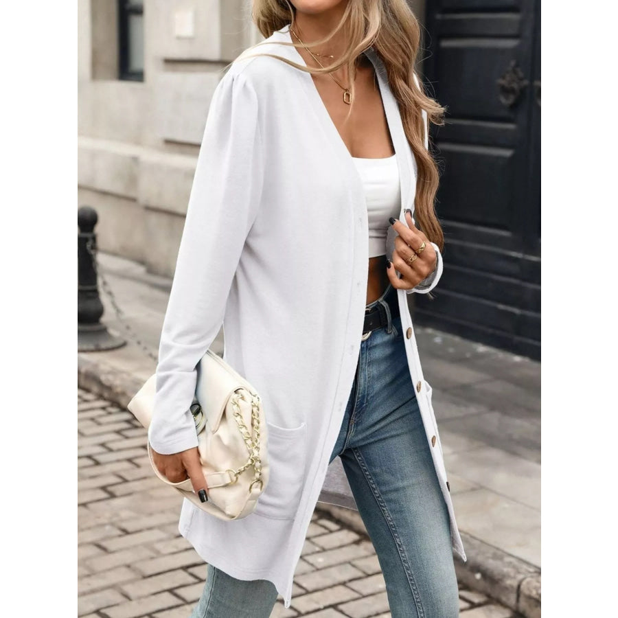 V-Neck Button-Up Long Sleeve Cardigan with Pockets White / S Apparel and Accessories